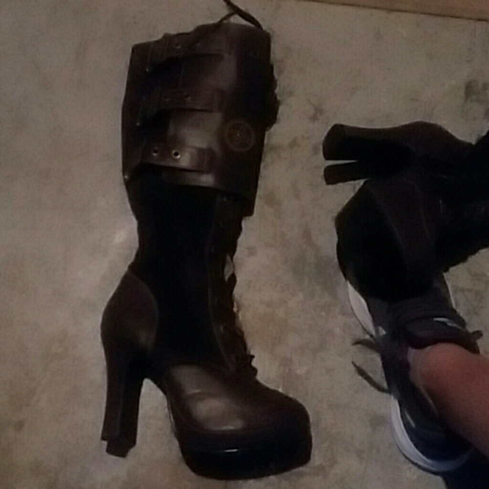 Crypto brown steam punk knee boots